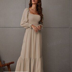 Shein Square Neck Shirred Ruffle Hem